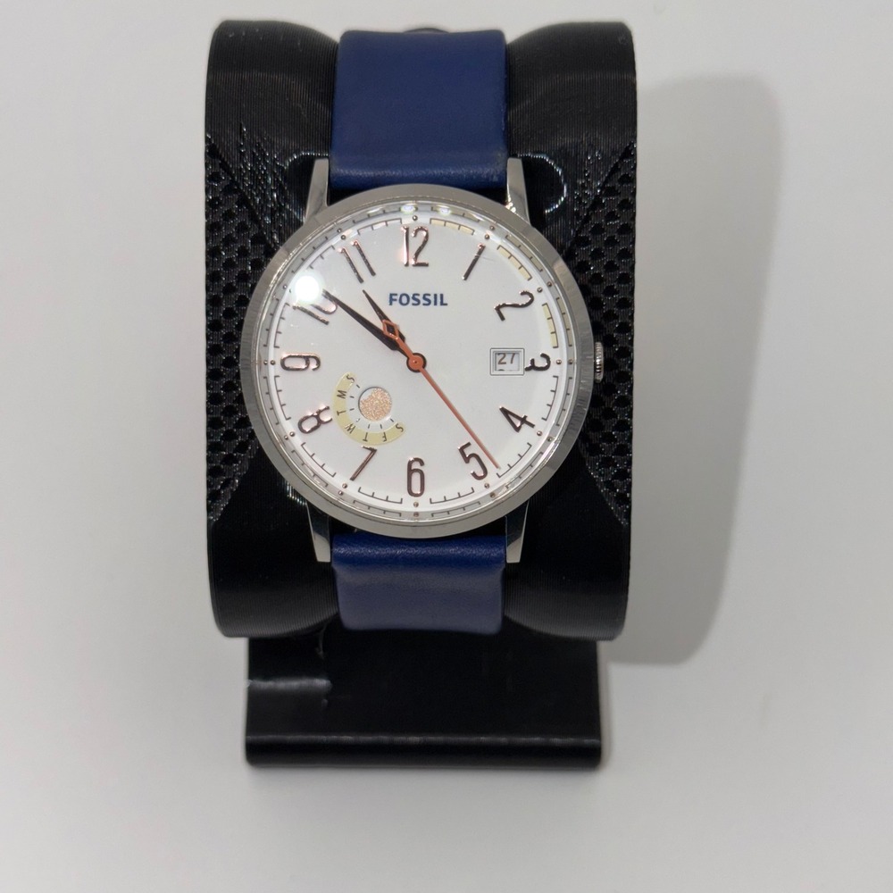 Fossil Watch Women Blue Leather ES3989 Jacqueline Day-Date Casual